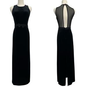 Jessica Howard Vintage Velvet Sheer Open Back Bow Dress 6 Petite y2k Grunge